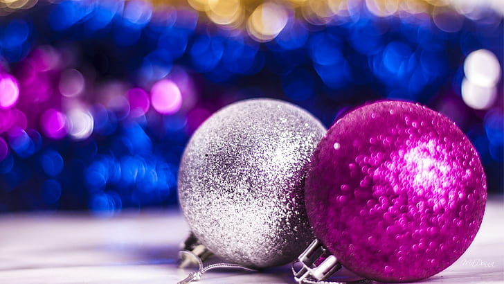 Christmas Blue Pink, shiny, decorations, new year, balls, bright, HD wallpaper