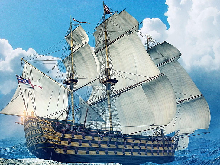 brown sail boat painting, ship, sailing ship, nautical vessel, HD wallpaper