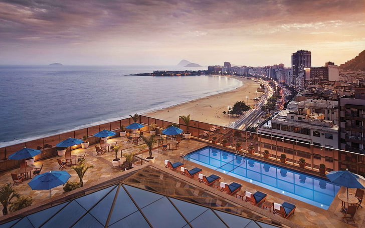 JW Marriott Hotel Rio De Janeiro, brown and blue beach lounger chair, HD wallpaper