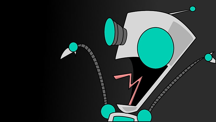 robot, drawing, Invader Zim, Gir, green color, sign, no people
