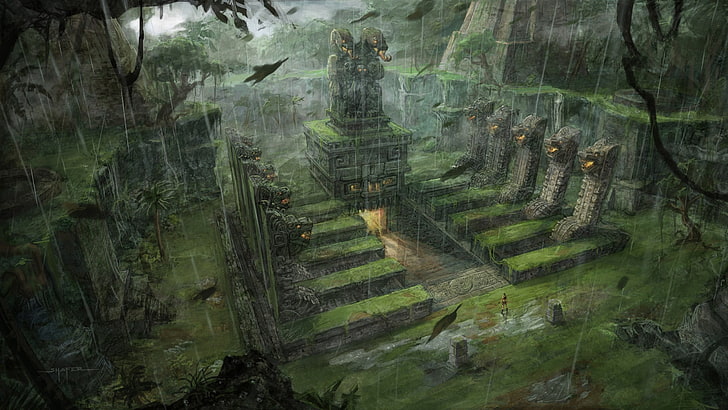 game scene wallpaper, Tomb Raider, cave, video games, Lara Croft