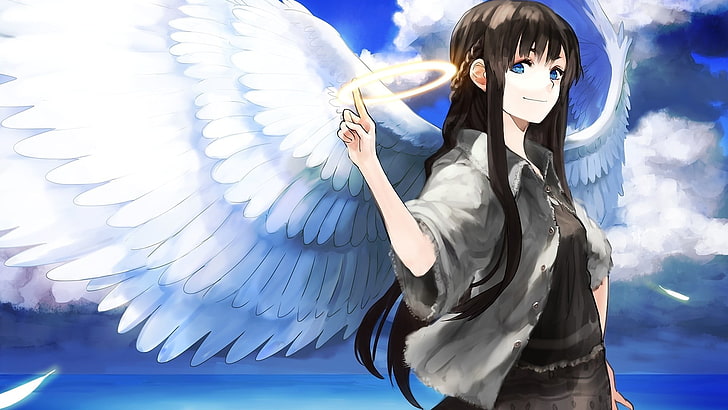 female anime character with wings, anime girls, original characters, HD wallpaper