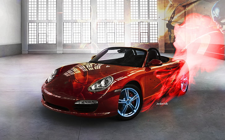 red Porsche convertible coupe digital wallpaper, The Avengers