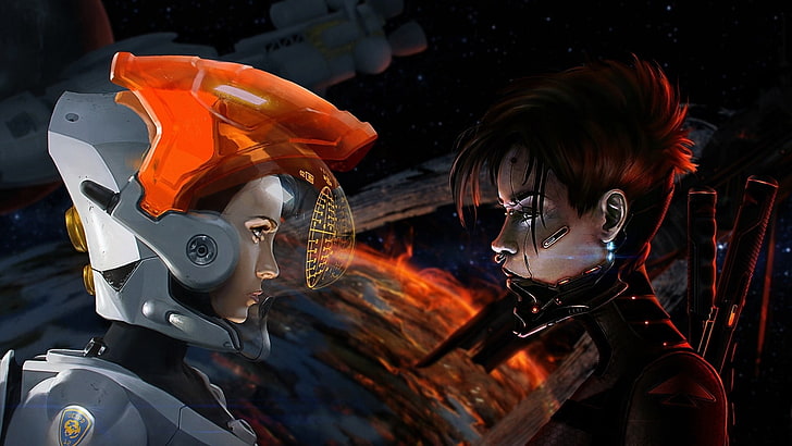 two women characters digital wallpaper, artwork, science fiction