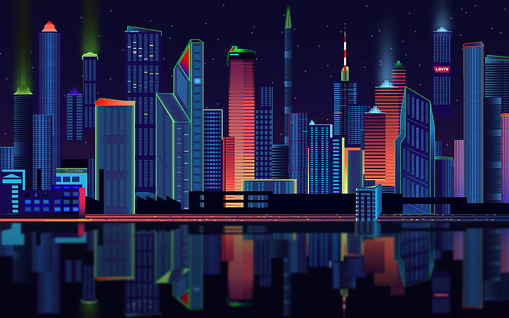 City vector panorama abstract design, multi colored, illuminated