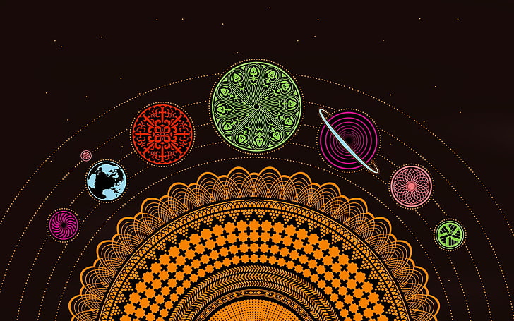 planets illustration, abstract, universe, Solar System, multi colored