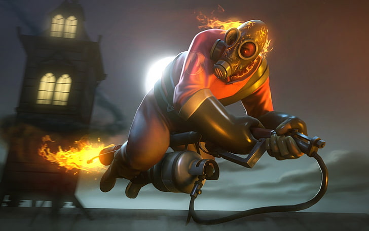 character with flame illustration, Team Fortress 2, Pyro (character), HD wallpaper