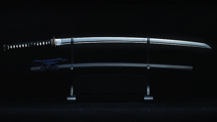 silver and black katana, samurai, sword, weapon, single object