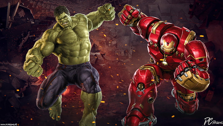 Marvel Hulkbuster and Hulk digital wallpaper, The Avengers, Avengers: Age of Ultron