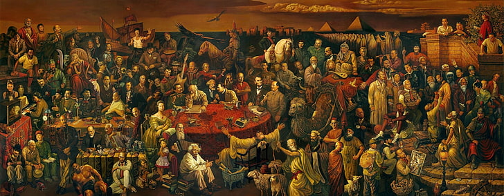 Famous Personalities Puzzle, group of people gathering painting, HD wallpaper