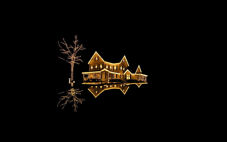 black and brown 2-storey house, Christmas, holiday, lights, minimalism