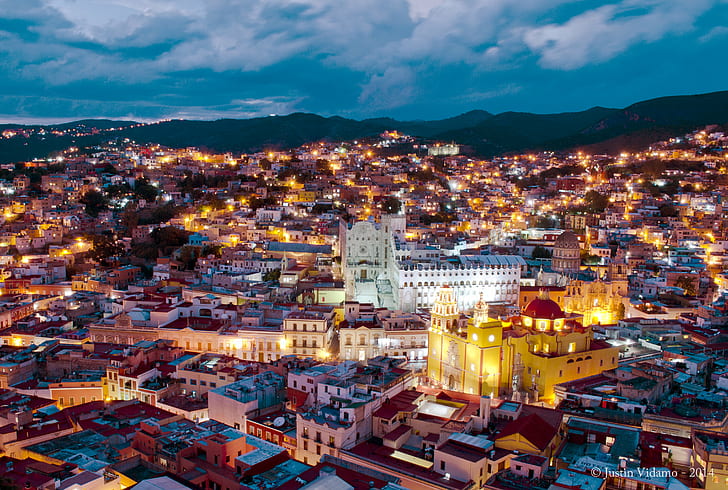 aerial view of city buildings during sun set, guanajuato, mexico, guanajuato, mexico