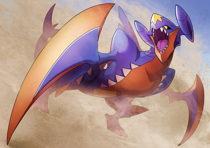 purple and red Pokemon character illustration, Pokémon, Garchomp, HD wallpaper