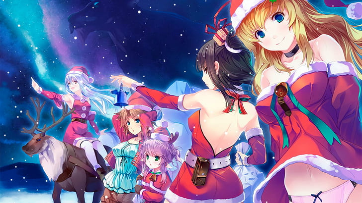 HD wallpaper: Anime Girls, Anime, Christmas, Blue Eyes, Green Eyes, Long  Hair, Deer, Hats | Wallpaper Flare