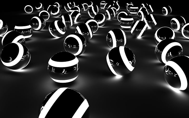 black-and-white LED balls, dark, lights, illuminated, indoors
