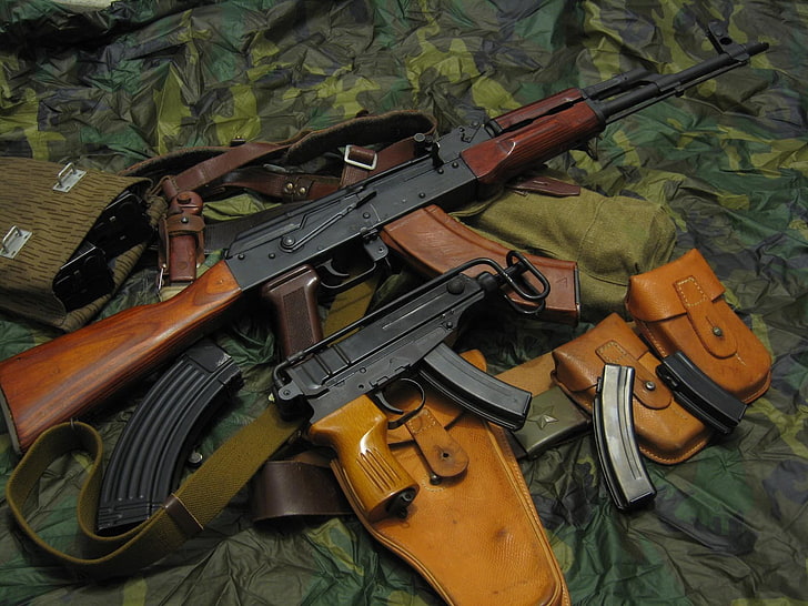 gun, ammunition, Škorpion vz. 61, AKM, weapon, rifle, warning sign