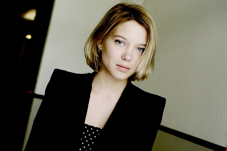 Léa Seydoux, women, actress, blue eyes, blonde, French actress, lying down,  legs, French, see-through dress