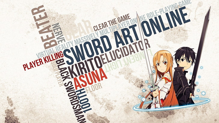 Sword Art Online Kirito and Asuna illustration, anime, redhead