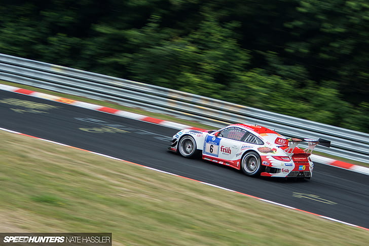 Porsche Race Car Race Track HD, white and red racing car, cars