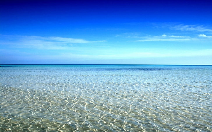 ocean and blue sky, beach, sea, water, summer, landscape, photography, HD wallpaper