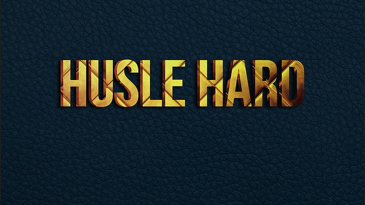 husle hard text illustration, gold, typography, leather, western script, HD wallpaper