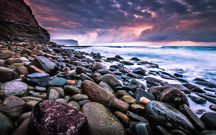 Royal National Park Of New South Wales Australia Beautiful Sunrise Stones Waves Desktop Hd Wallpaper For Mobile Phones Tablet And Pc 3840×240, HD wallpaper