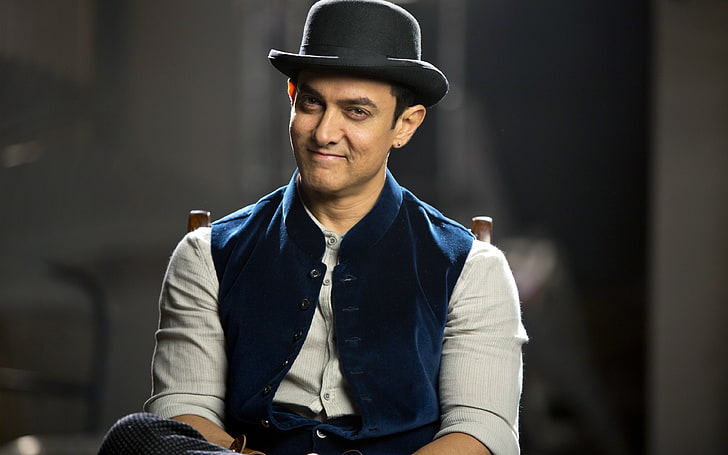 Aamir Khan HD 4K, front view, one person, hat, portrait, clothing