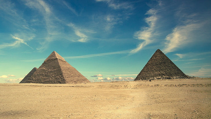 two pyramids, desert, Egypt, sand, landscape, ancient, Middle East, HD wallpaper