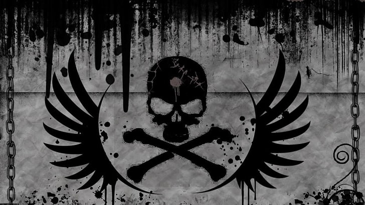 black and gray skull and wing logo, graffiti, creativity, art and craft