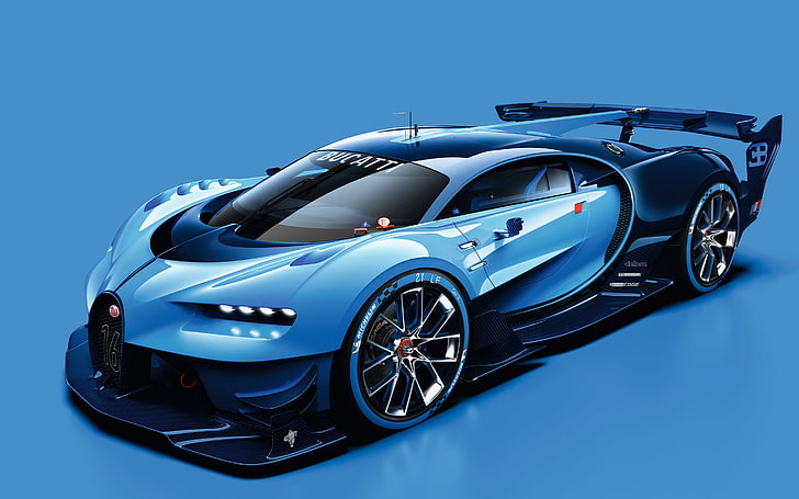 2015 Bugatti Vision Gran Turismo, blue, mode of transportation, HD wallpaper
