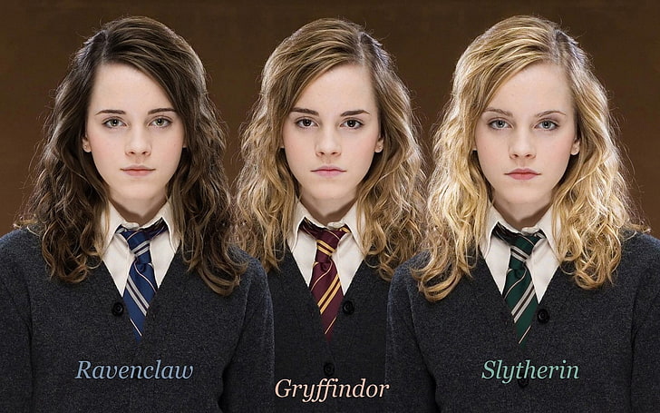 Ravenclaw, Gryffindow and Slytherin Emma Wattson, Hogwarts, faculties, HD wallpaper
