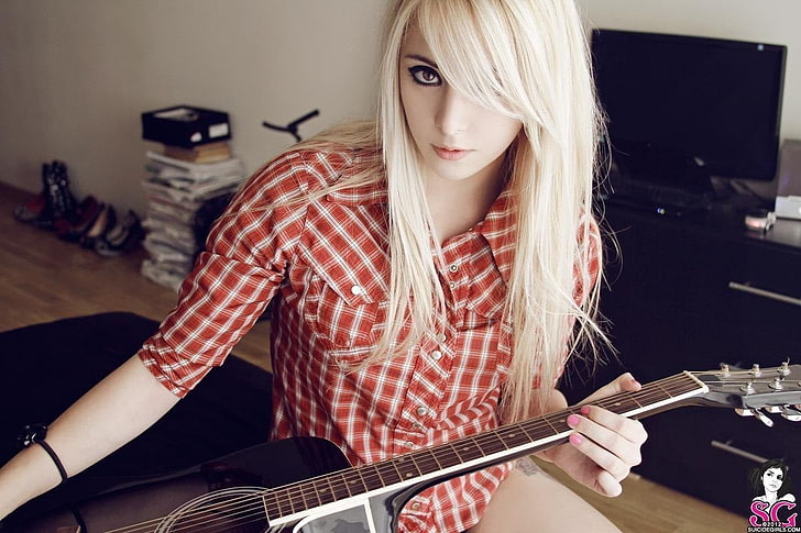 women's red and white plaid sport shirt, Suicide Girls, Bessy Suicide, HD wallpaper