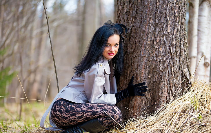 women outdoors women model trees pantyhose, plant, hairstyle