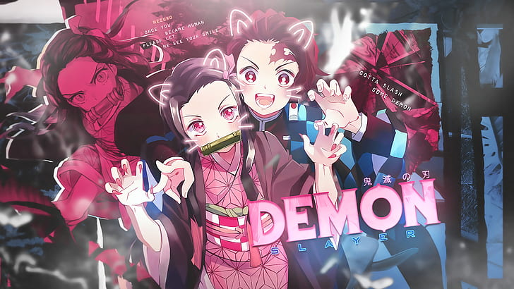 Anime, Demon Slayer: Kimetsu no Yaiba, Nezuko Kamado, Tanjirou Kamado, HD wallpaper