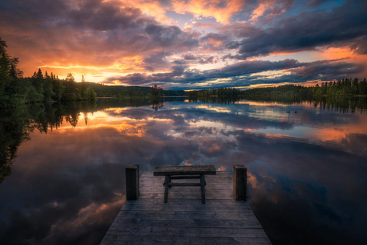 Norway, nature, sunlight, sky, landscape, reflection, lake, HD wallpaper