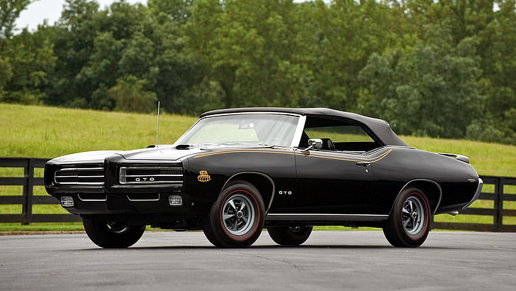 black muscle car, muscle cars, Pontiac, Pontiac GTO, black cars, HD wallpaper