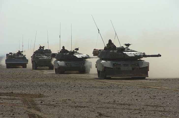 four battle tanks, war, technique, Germany, the convoy, leopard 1, HD wallpaper