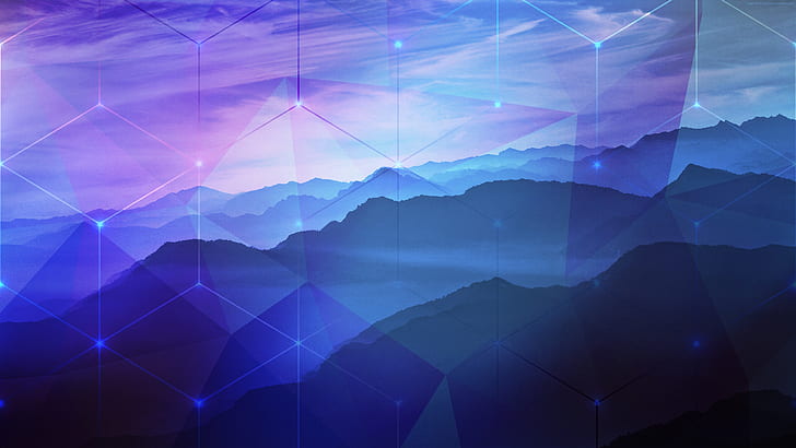 HD wallpaper: purple, peaceful, 2K, blue, hexagon, mountains, Photoshop,  nature | Wallpaper Flare
