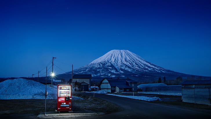 Japan, Mount Fuji, vending machine, landscape, night
