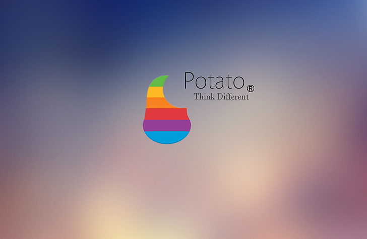 Potato think different logo, humor, Apple Inc., text, western script