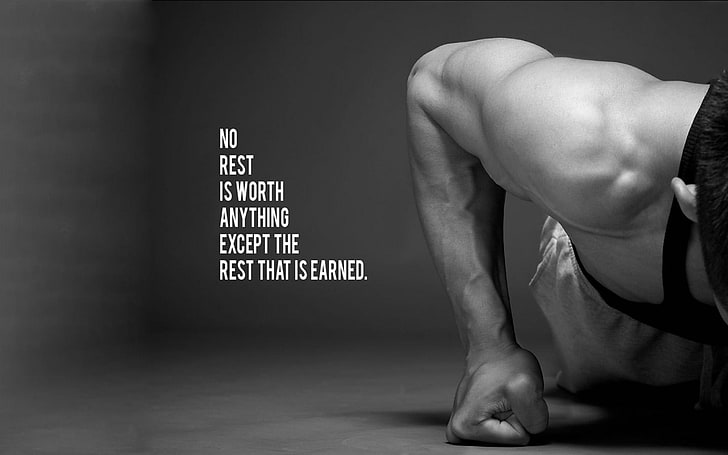 monochrome, men, typography, exercising, sport, muscles, text, HD wallpaper