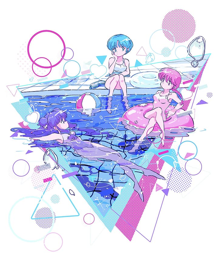 Ranma ½, anime girls, swimming pool, women, women trio, group of women, HD wallpaper