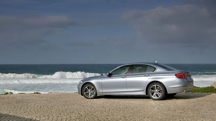 BMW Active, beach, sea, silver cars, vehicle, HD wallpaper