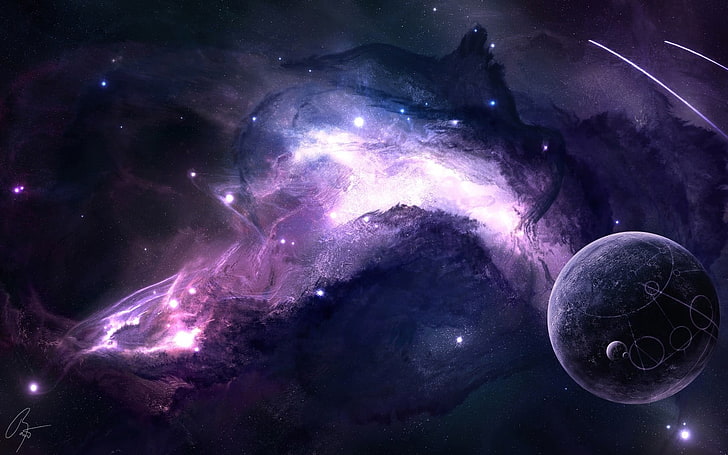 purple galaxy wallpaper, space, planet, nebula, science fiction, HD wallpaper