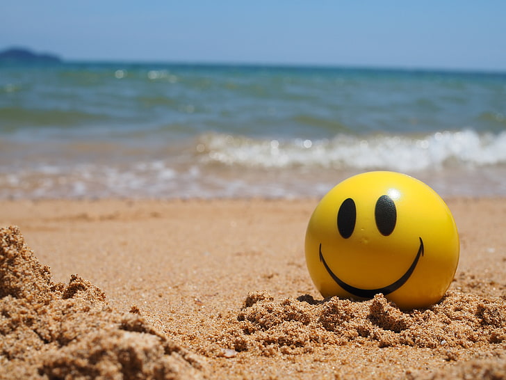 HD wallpaper: yellow emoji ball, sand, sea, wave, beach, summer, the ball,  smile | Wallpaper Flare