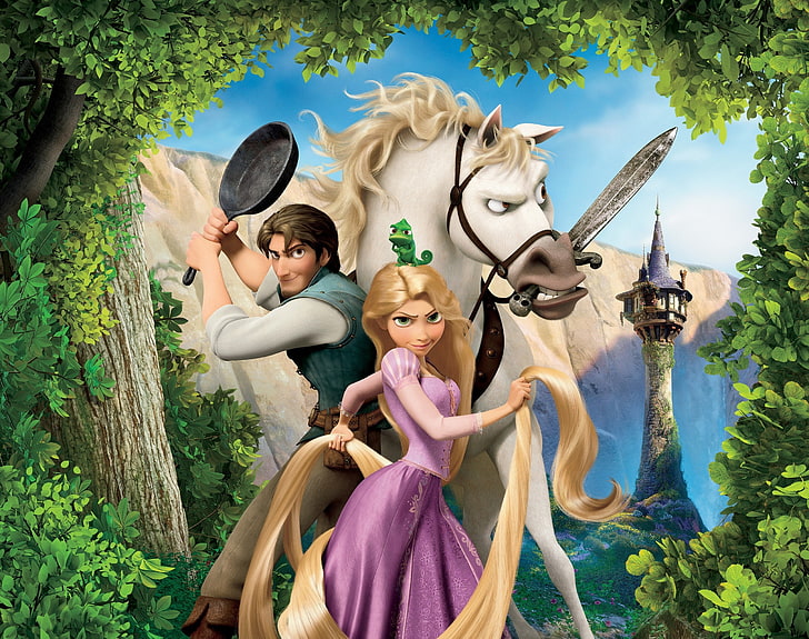 Tangled   Rapunzel, Flynn And Maximus, Disney Tangled digital wallpaper, HD wallpaper