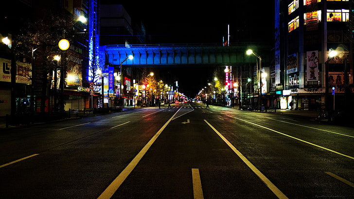 gray concrete road, Asia, Tokyo, Japan, night, street, city, Akihabara