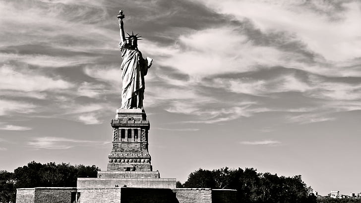 Statue, Monochrome, Statue of Liberty, Photography, statue of liberty, HD wallpaper