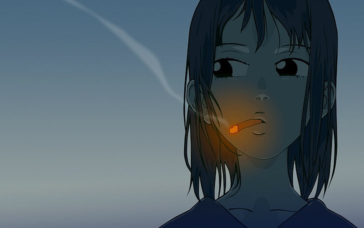 female anime character, FLCL, Samejima Mamimi, sky, nature, representation