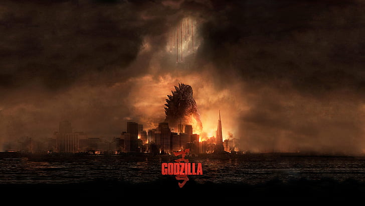 Godzilla Monster Giant Buildings Skyscrapers Fire HD, movies, HD wallpaper